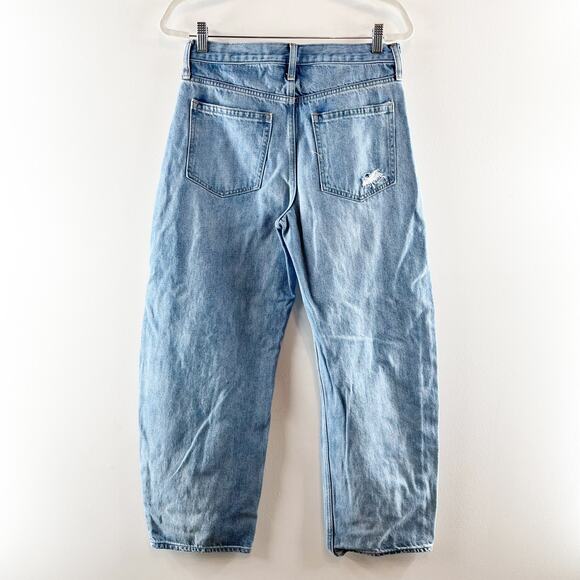 GAP High Rise Distressed Busted Knees Barrel Jeans Light Indigo Blue 28 / 6 - Picture 3 of 5